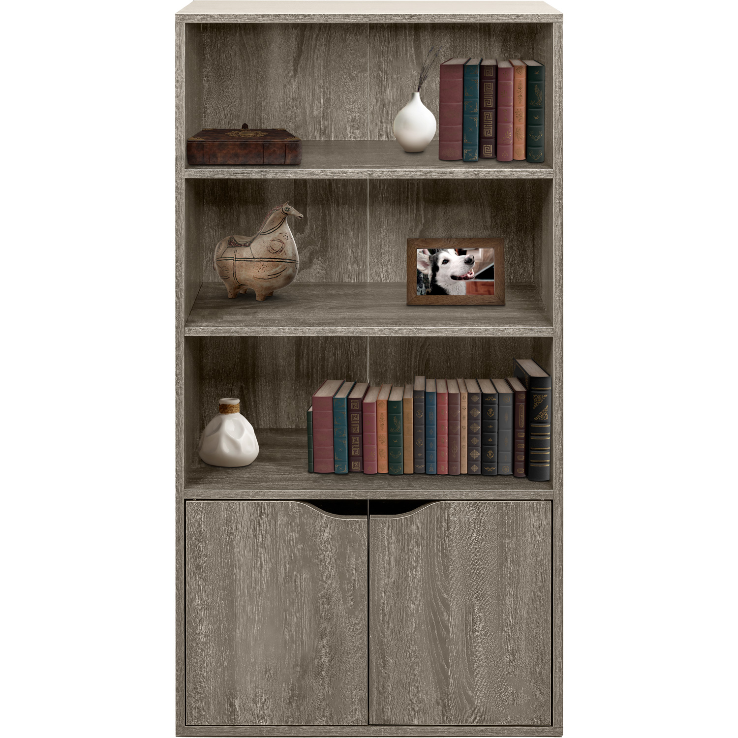 Estantería Gris 3 Niveles 2 Puertas Almacenamiento