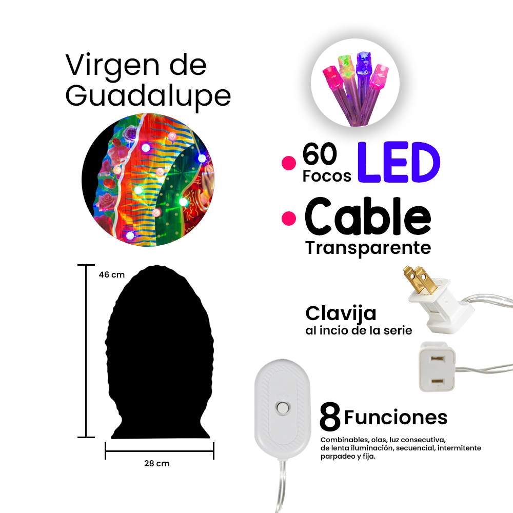Serie Navideña Con Imagen Virgen De Guadalupe 60 Focos Leds