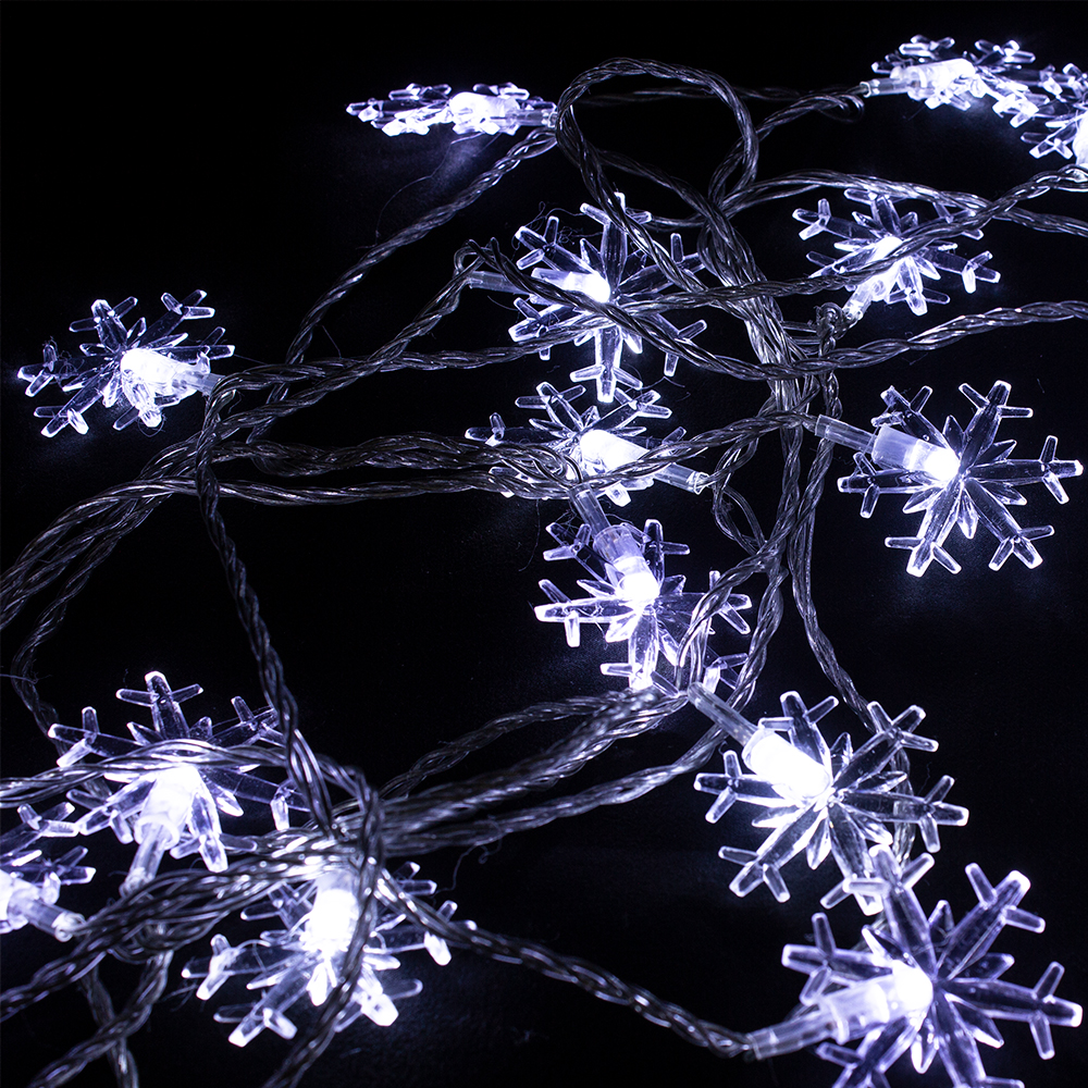 Serie Navideña Copo De Nieve 20 Focos Led Luz Blanca 4 Mts