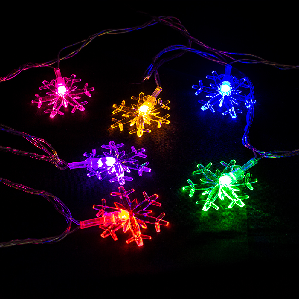 Serie Navideña Copo Nieve 20 Focos Led Luz Multicolor 4 Mts