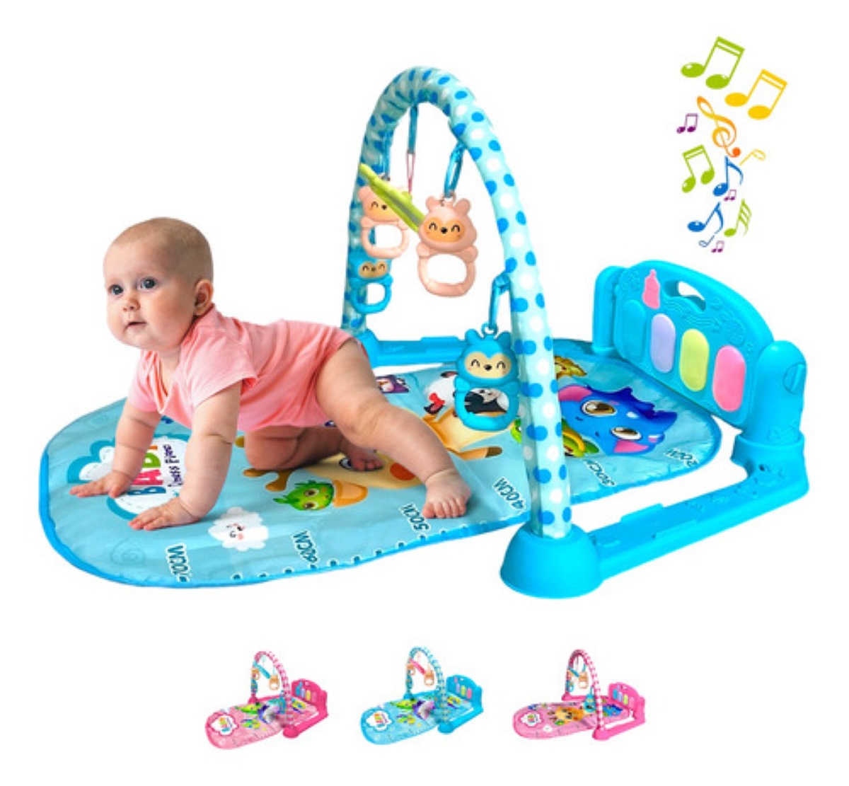 Gimnasio Piano Musical Tapete De Juegos Para Bebés Pataditas Azul/Reno
