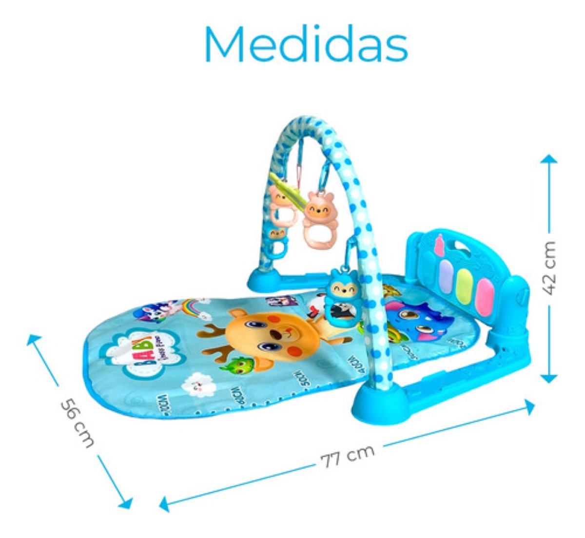Gimnasio Piano Musical Tapete De Juegos Para Bebés Pataditas Azul/Reno