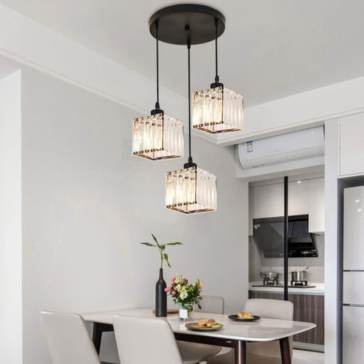 Lámpara Colgante De Techo Cristal Moderna Decorativa 3 Cab cuadrado negro