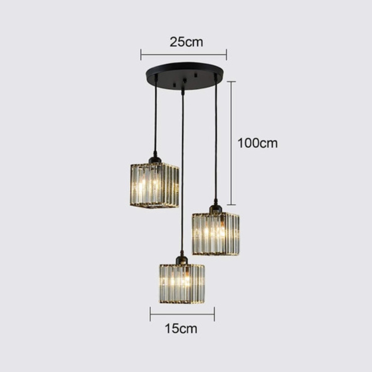 Lámpara Colgante De Techo Cristal Moderna Decorativa 3 Cab cuadrado negro