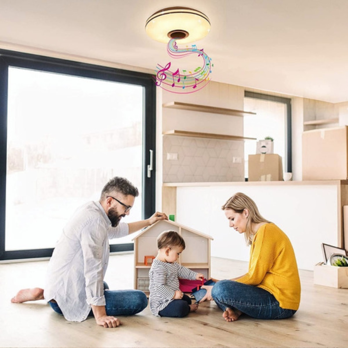 Lámpara De Techo Bluetooth 24w Luz Led Plafón Con Bocina Blanco