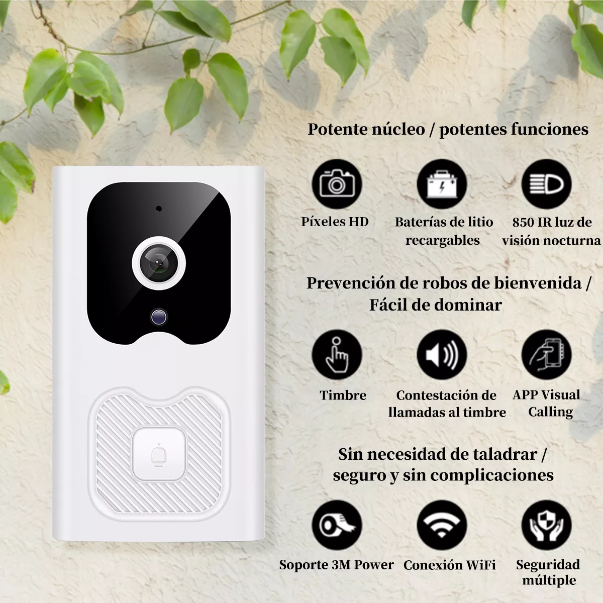 Timbre Video Wifi Inalámbrico Timbre Monitoreo Voz Remoto