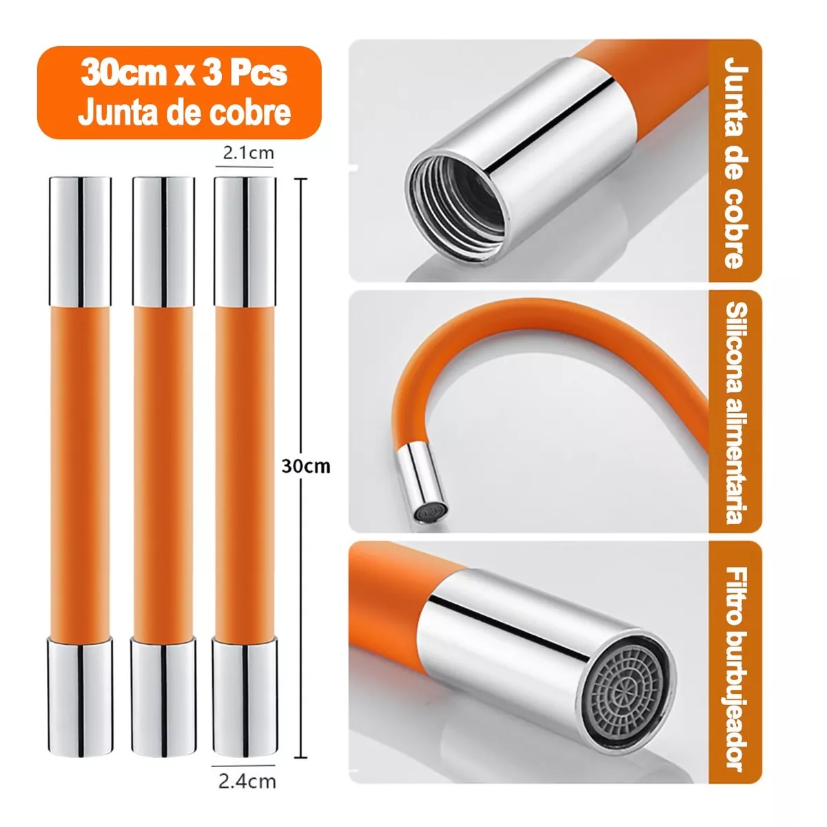 Juego Extensor De Grifo Llave De Agua Flexible Rotación 30cm*3pcs