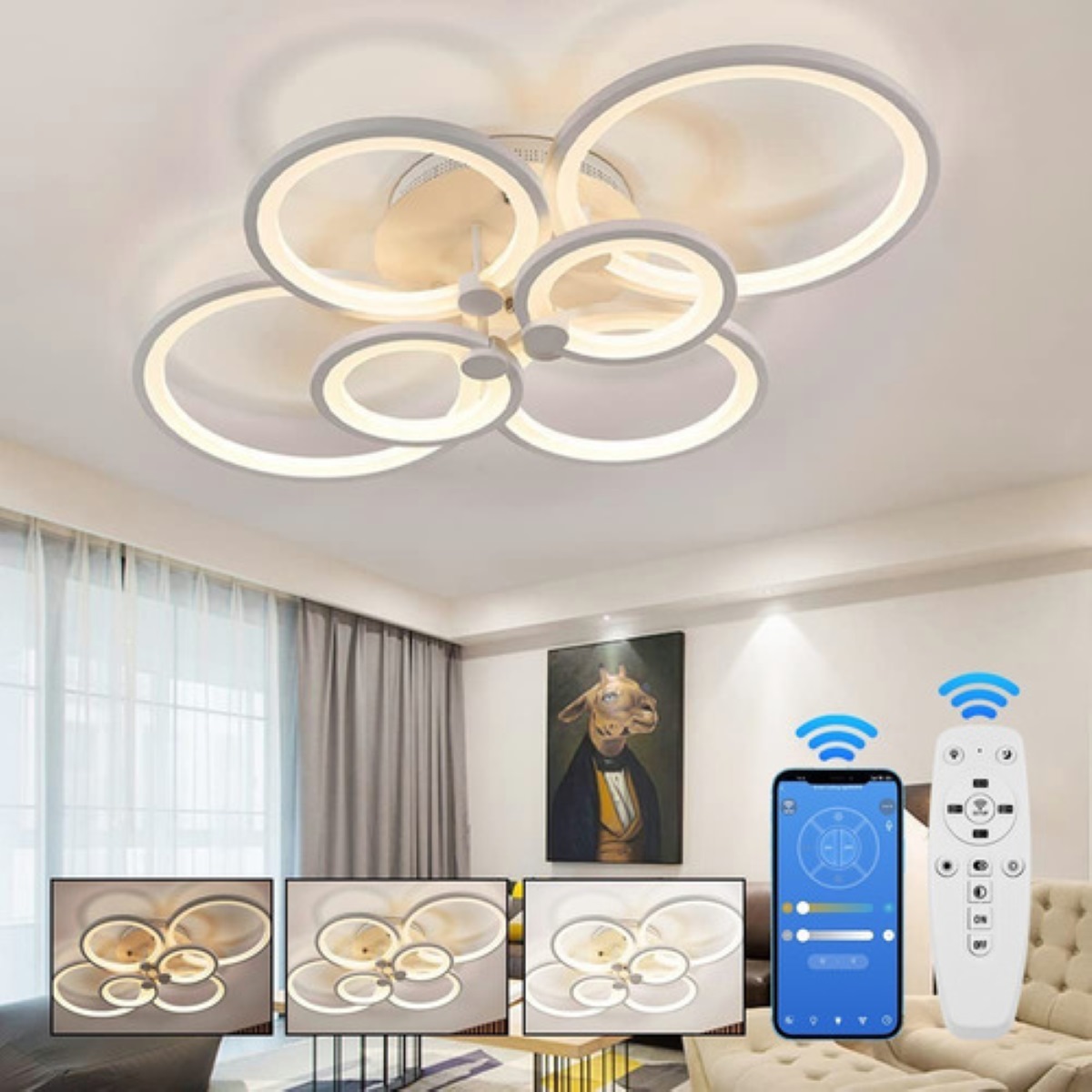 Lámpara Techo Moderna Led Regulable 40w P/sala+app Y Control Blanco