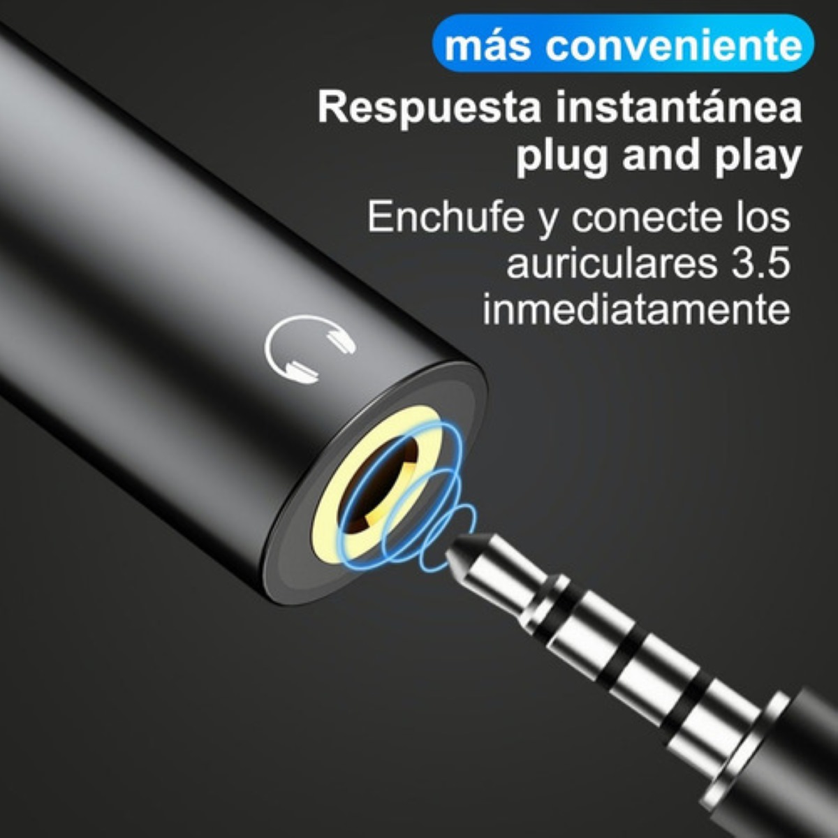 Adaptador Tipo C Aux 3.5mm Audio Y Tipo C Carga Cable Gris Negro