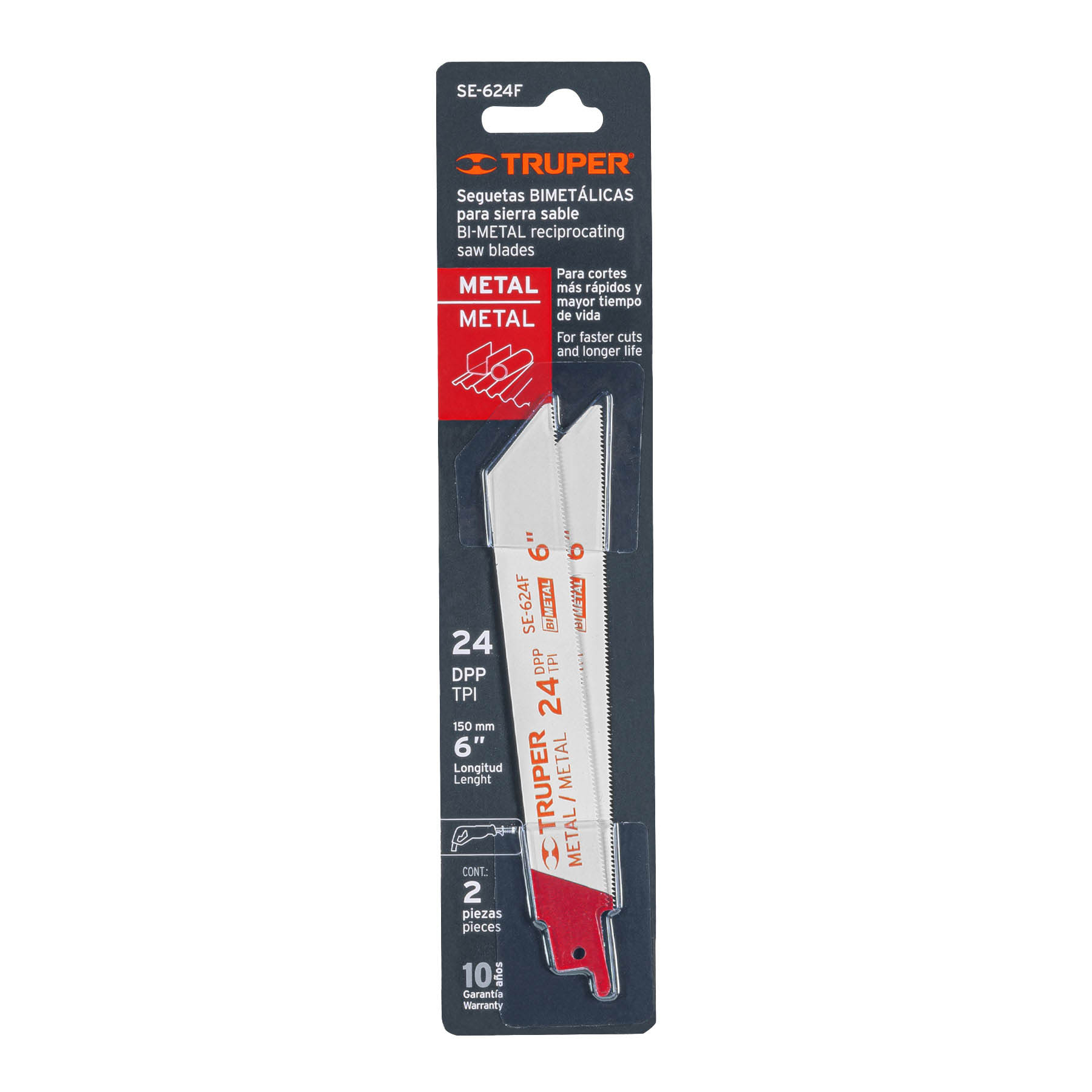 BLÍSTER CON 2 SEGUETAS SIERRA SABLE 6" 24 DPP PARA METAL TRUPER 10797