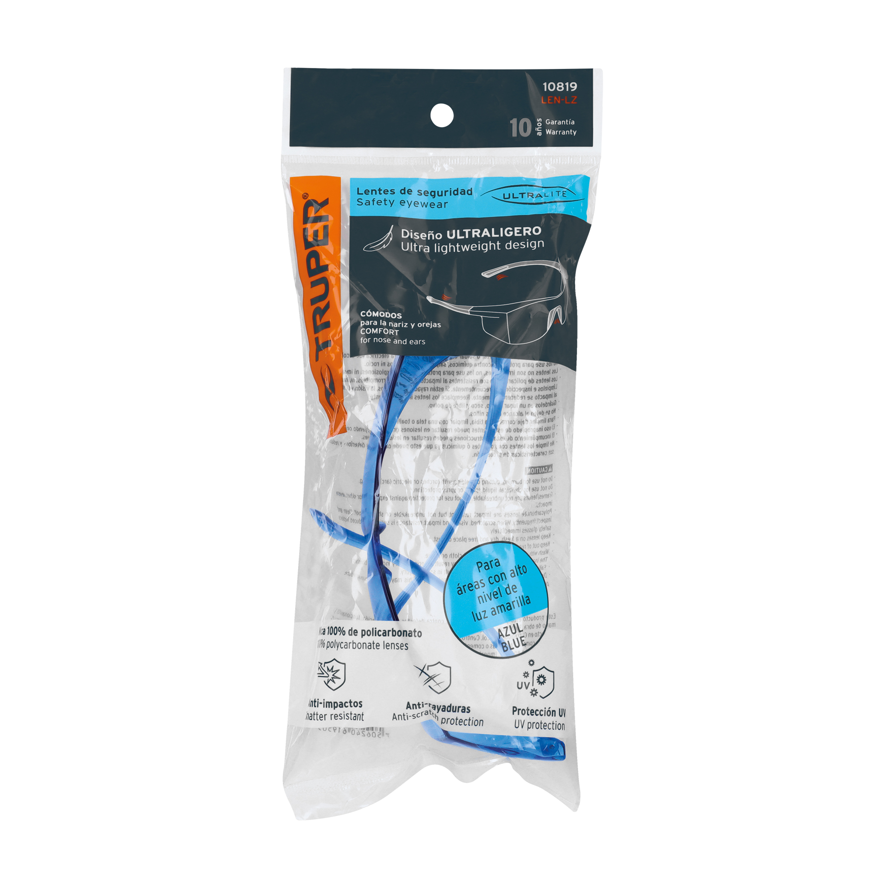 LENTES DE SEGURIDAD AZULES, TRUPER ULTRALITE 10819