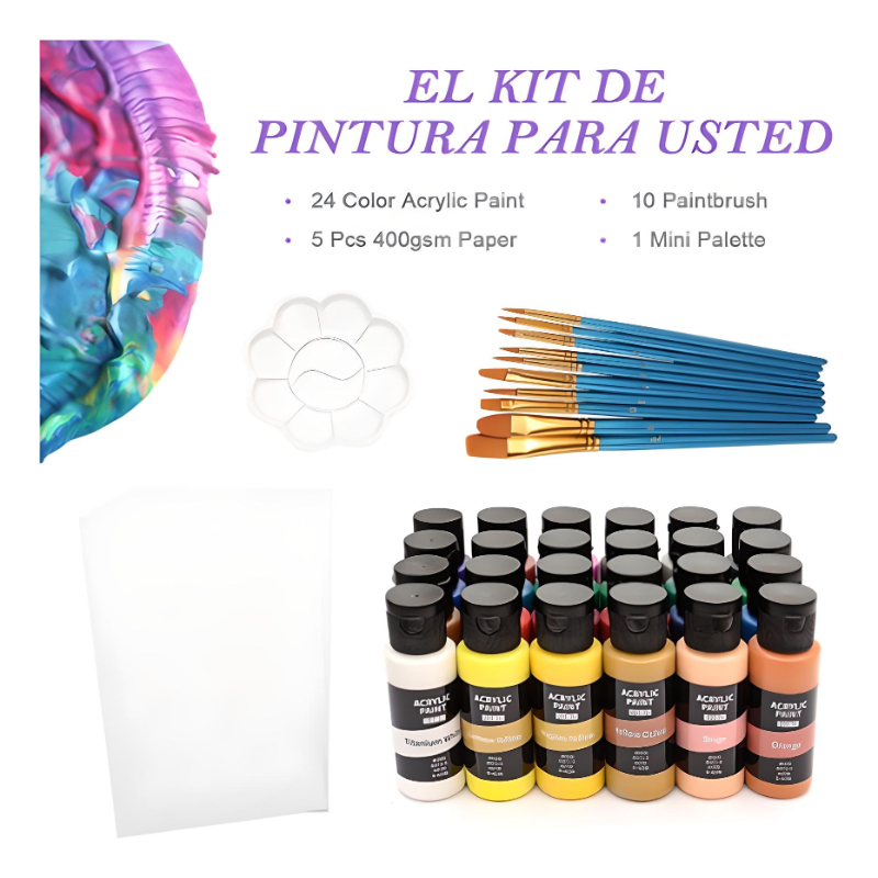 Kit De Pintura Acrílica 24 Colores 60 Ml Y Oleo Pincel 10pzs