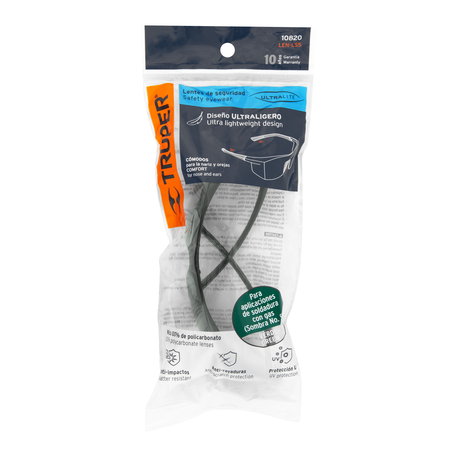 LENTES DE SEGURIDAD VERDES, TRUPER ULTRALITE 10820