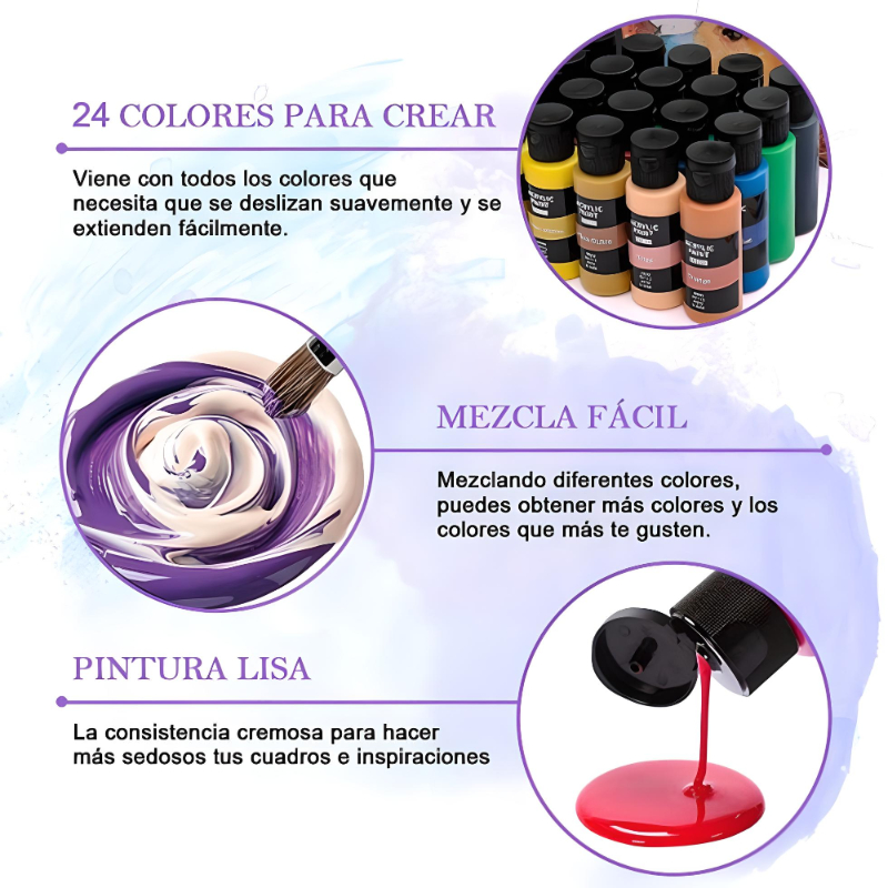 Kit De Pintura Acrílica 24 Colores 60 Ml Y Oleo Pincel 10pzs