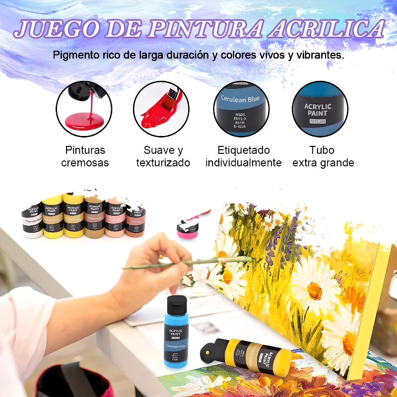 Kit De Pintura Acrílica 24 Colores 60 Ml Y Oleo Pincel 10pzs