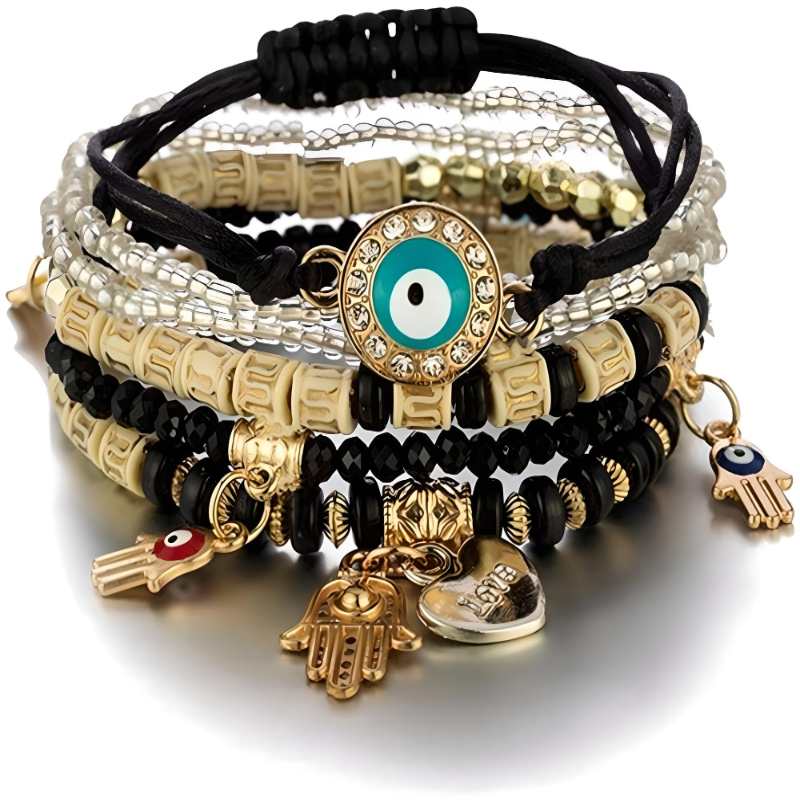 4 Set Pulseras Amistad Cuentas Boho Multicapa Evil Eye Hamsa