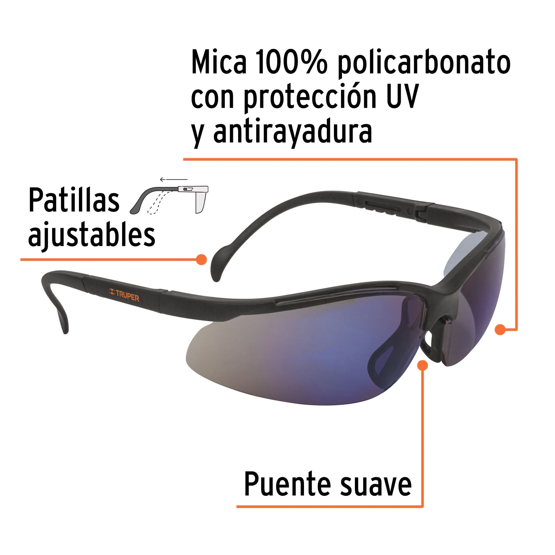 LENTES DE SEGURIDAD ESPEJO AZUL, TRUPER VISIÓN 10826