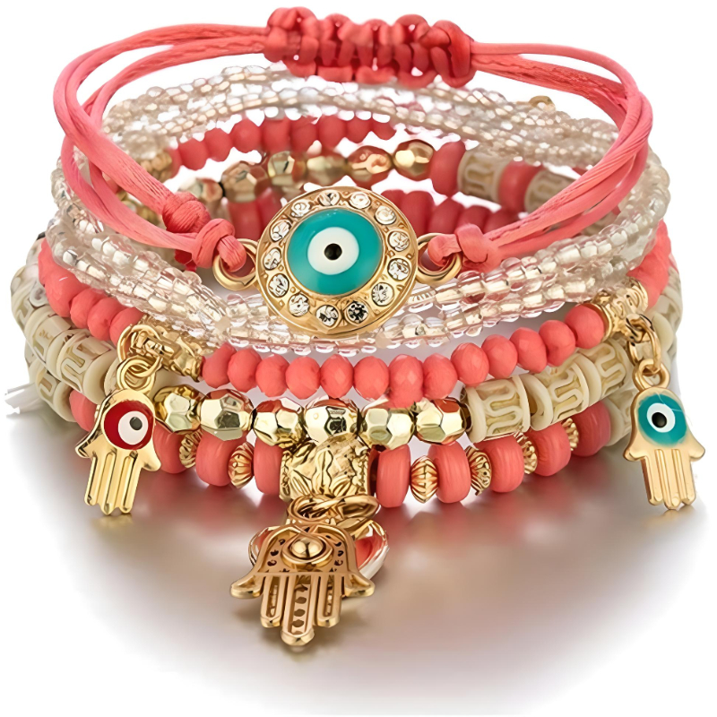 4 Set Pulseras Amistad Cuentas Boho Multicapa Evil Eye Hamsa