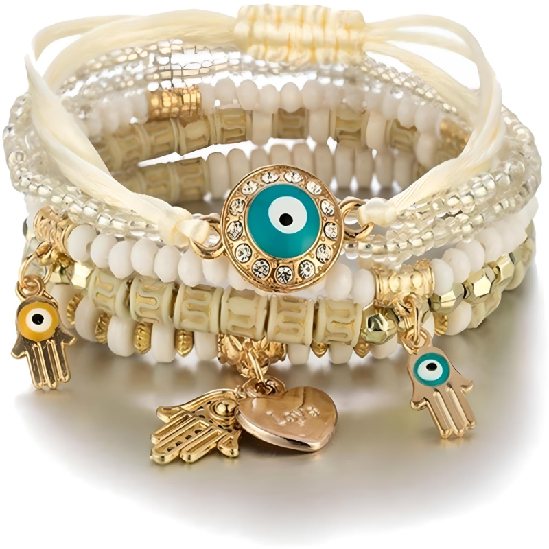 4 Set Pulseras Amistad Cuentas Boho Multicapa Evil Eye Hamsa