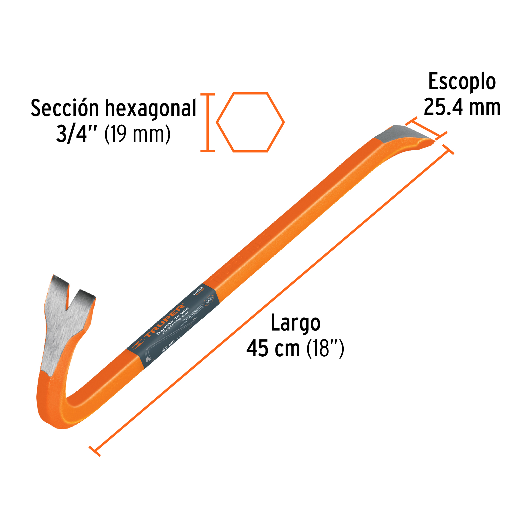 BARRETA DE UÑA DE 3/4" X 45 CM, TRUPER 10853