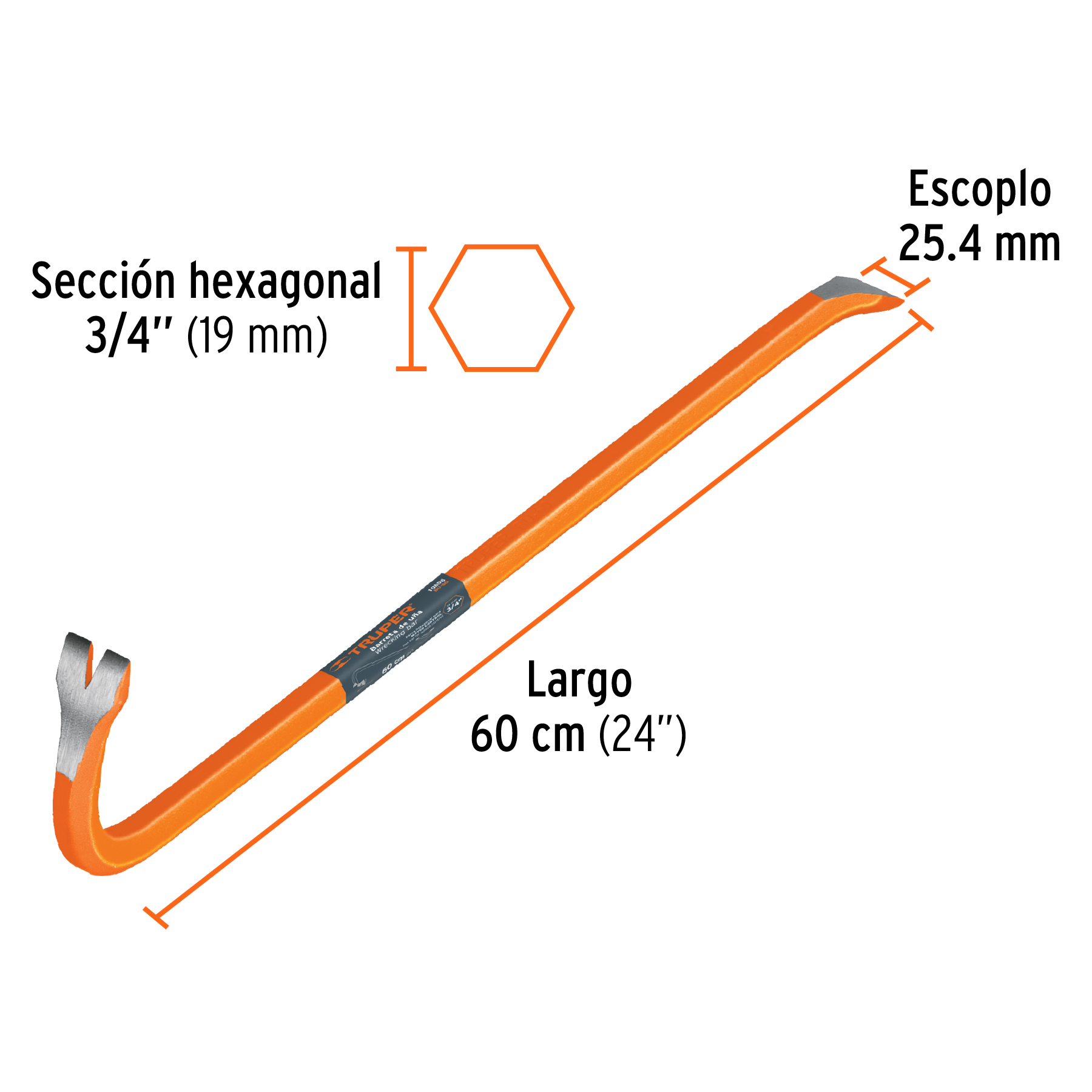 BARRETA DE UNA DE 3/4" X 60 CM, TRUPER 10856