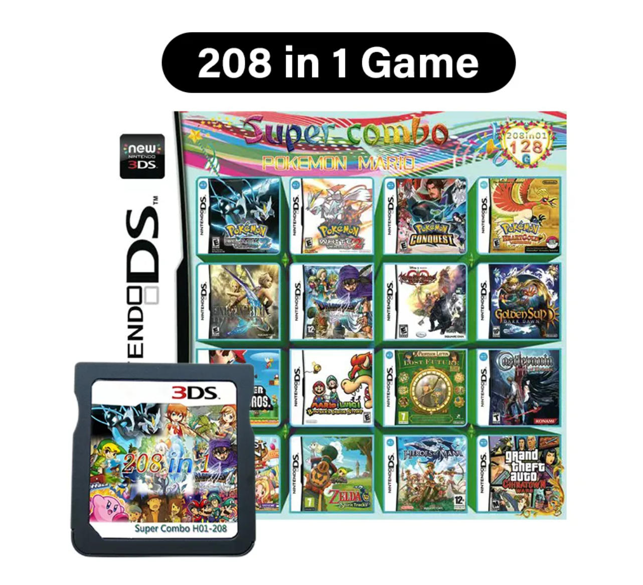 Nintendo DS Lite Con Cartucho Con 208 Videojuegos Color Negro