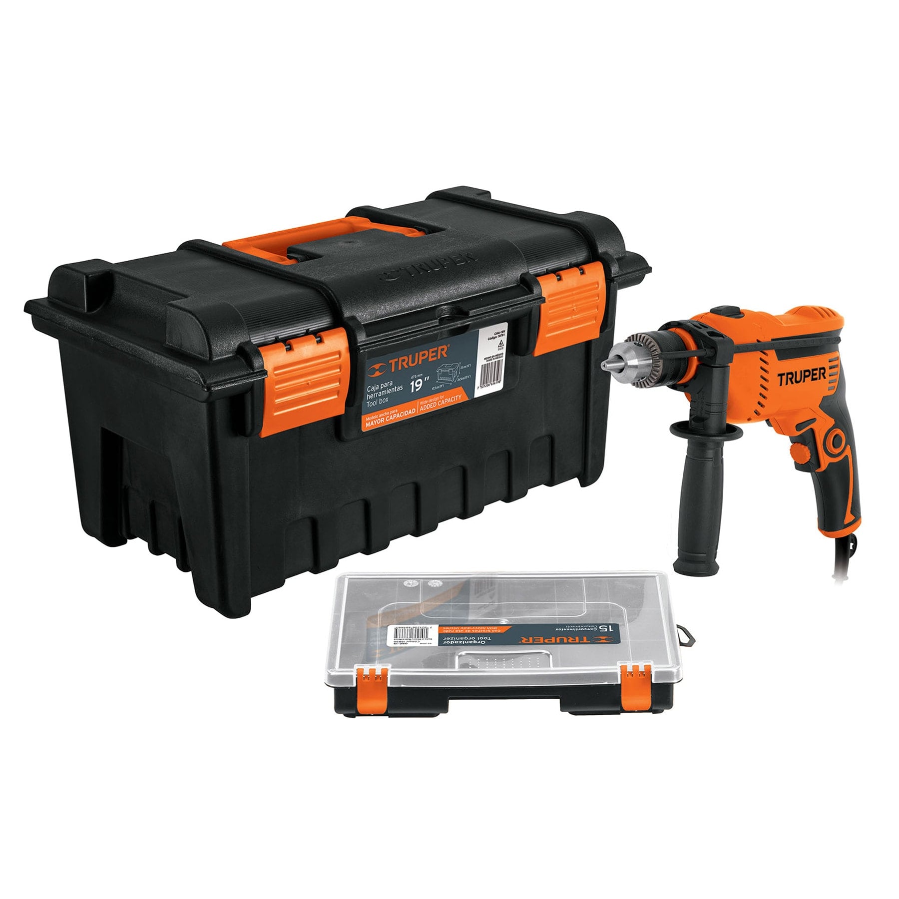 ROTOMARTILLO 1/2" 650 W, CAJA PARA HERRAMIENTA Y ORGANIZADOR TRUPER 10884