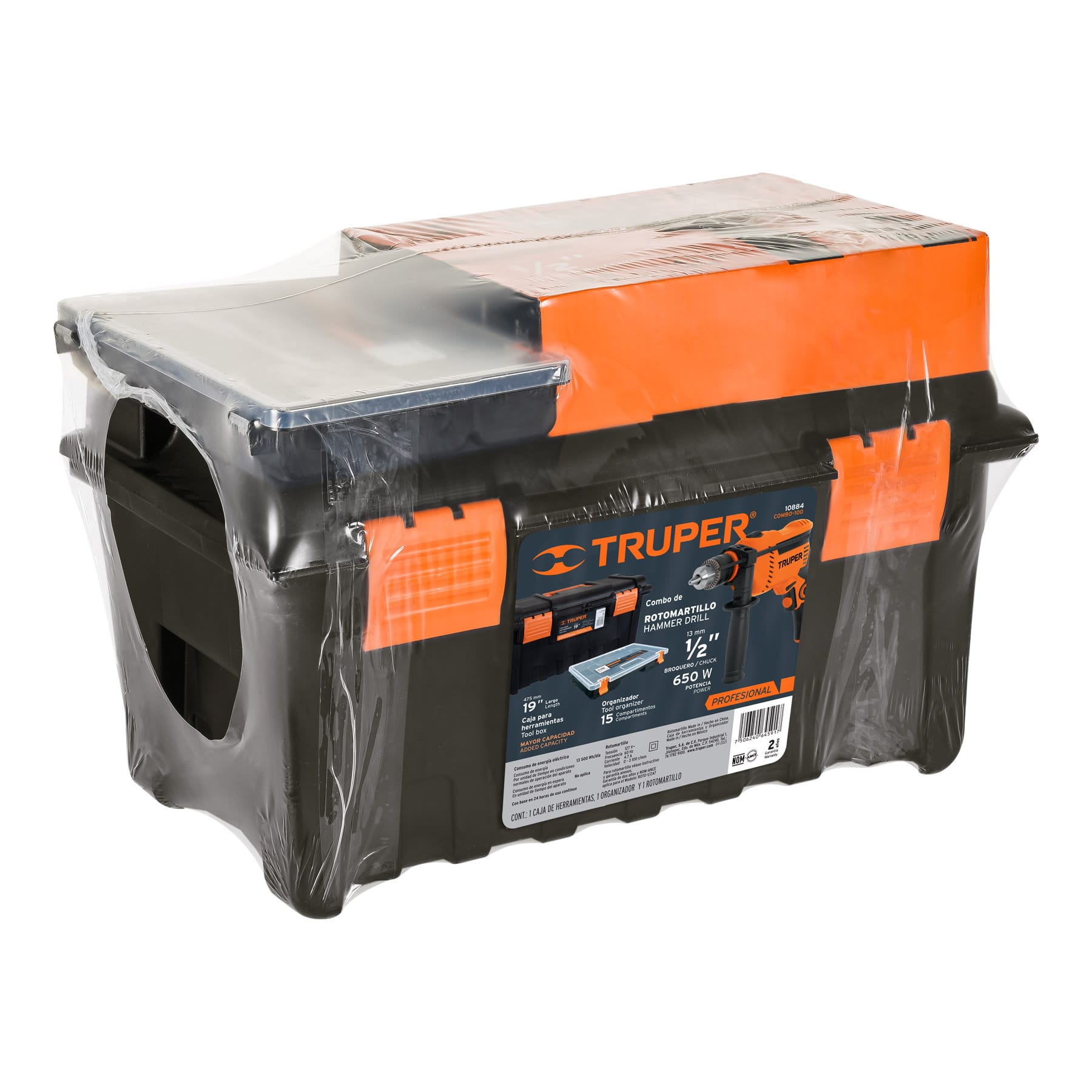 ROTOMARTILLO 1/2" 650 W, CAJA PARA HERRAMIENTA Y ORGANIZADOR TRUPER 10884