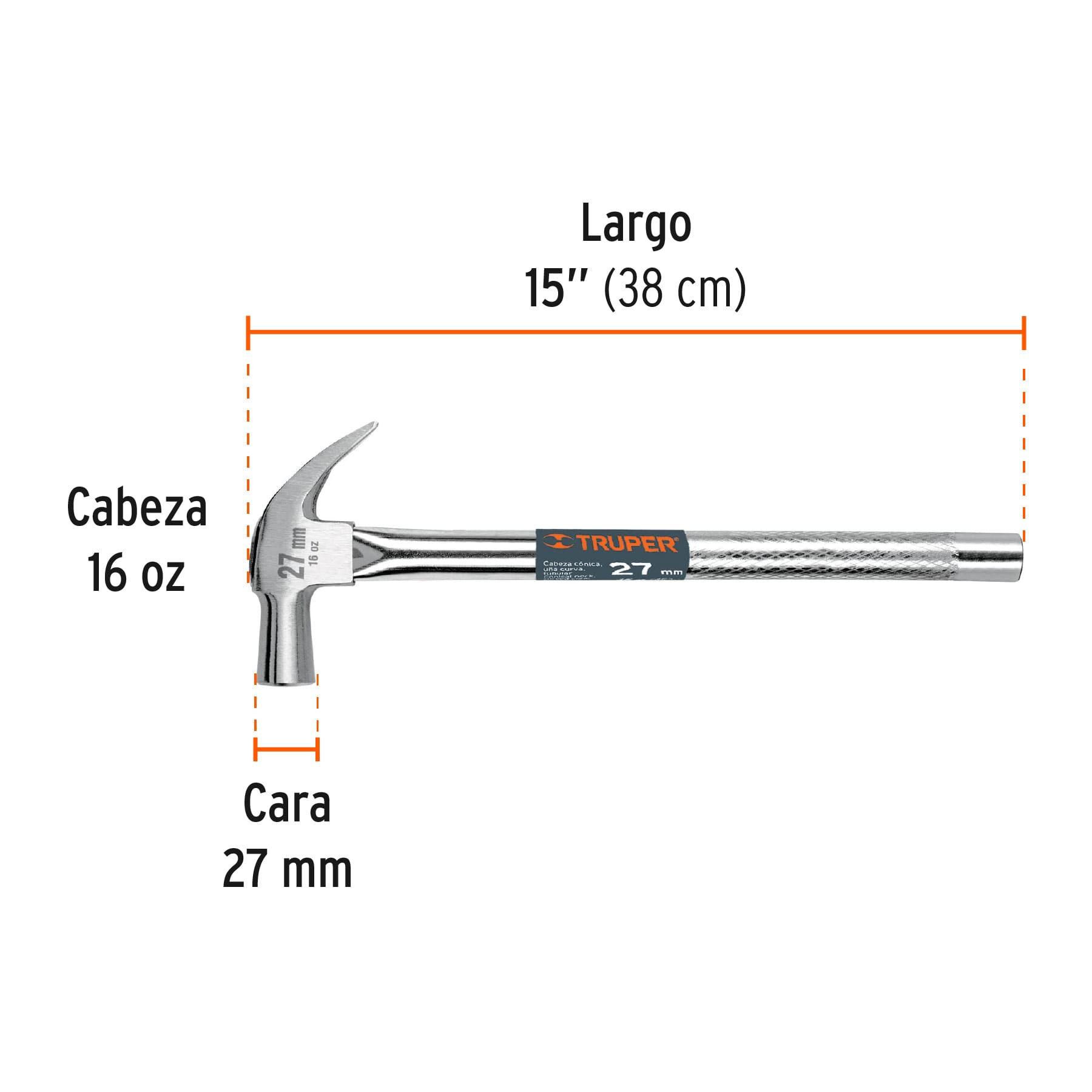 MARTILLO CABEZA CÓNICA 27 MM UÑA CURVA, MANGO TUBULAR TRUPER 10914