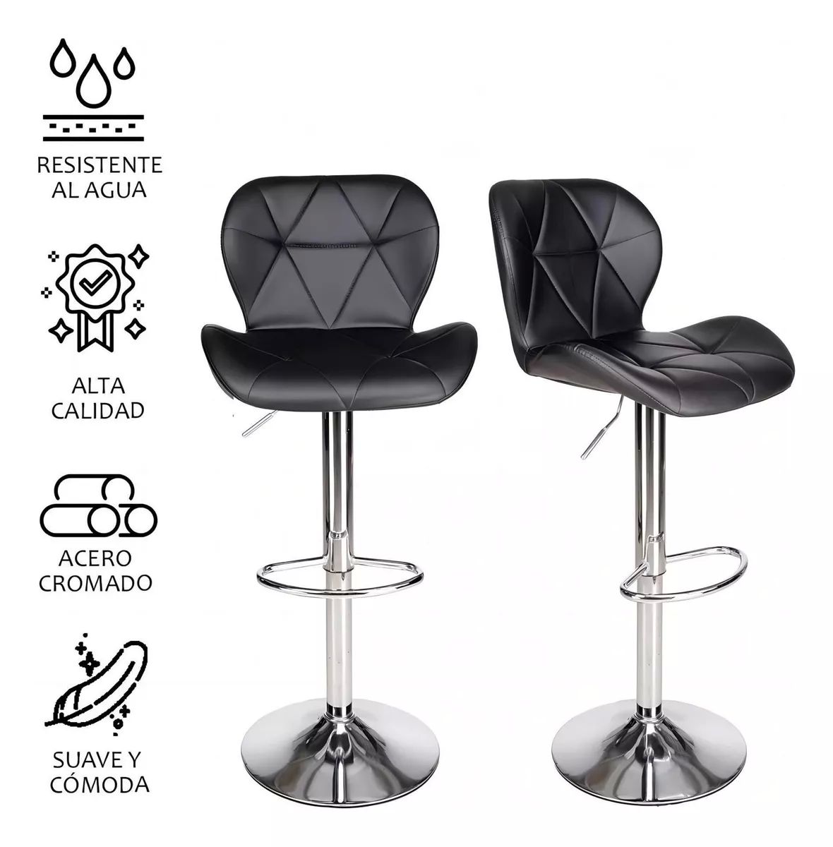 Bancos Altos Para Barra Negro Par Vinil Base Cromo Ajustable