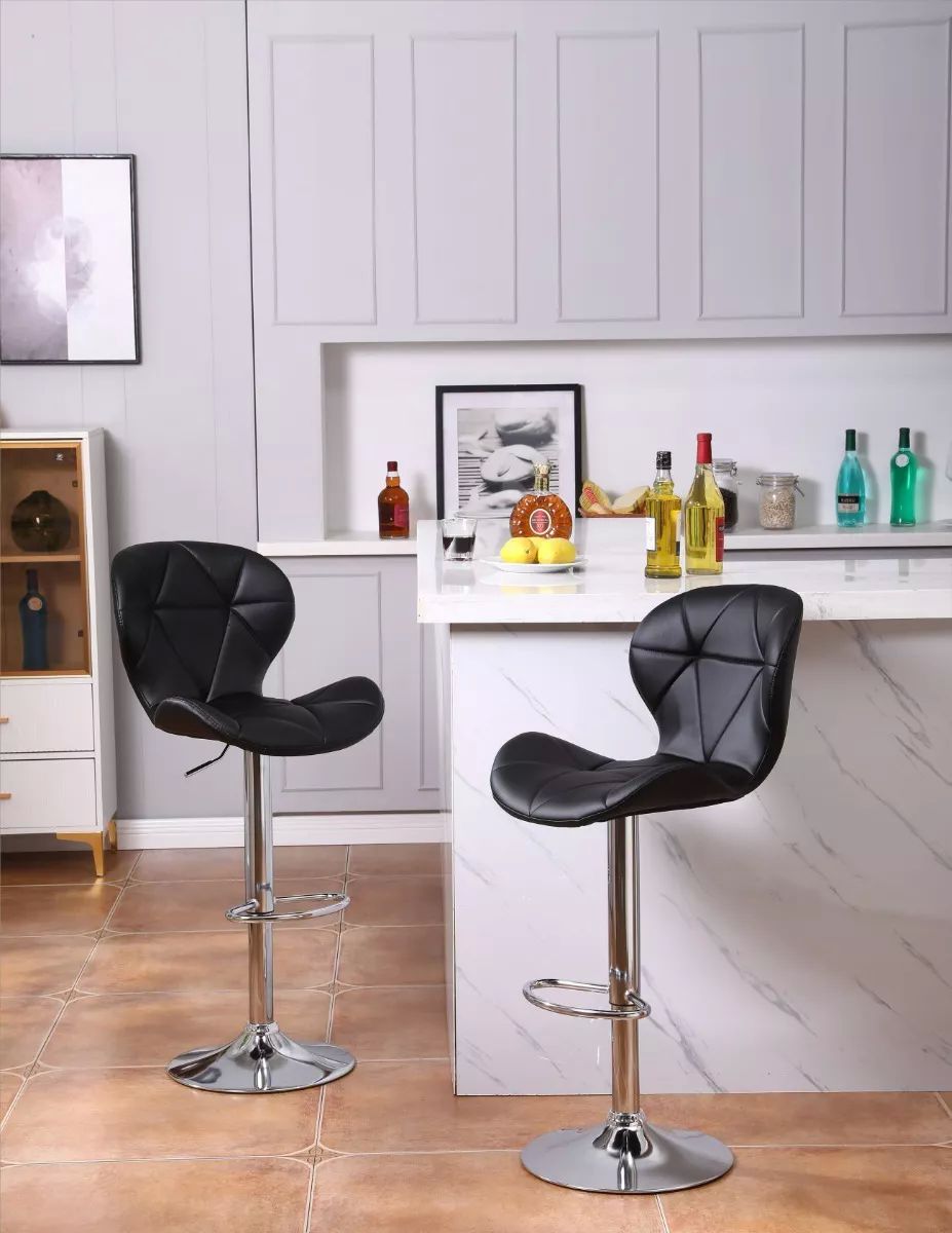 Bancos Altos Para Barra Negro Par Vinil Base Cromo Ajustable