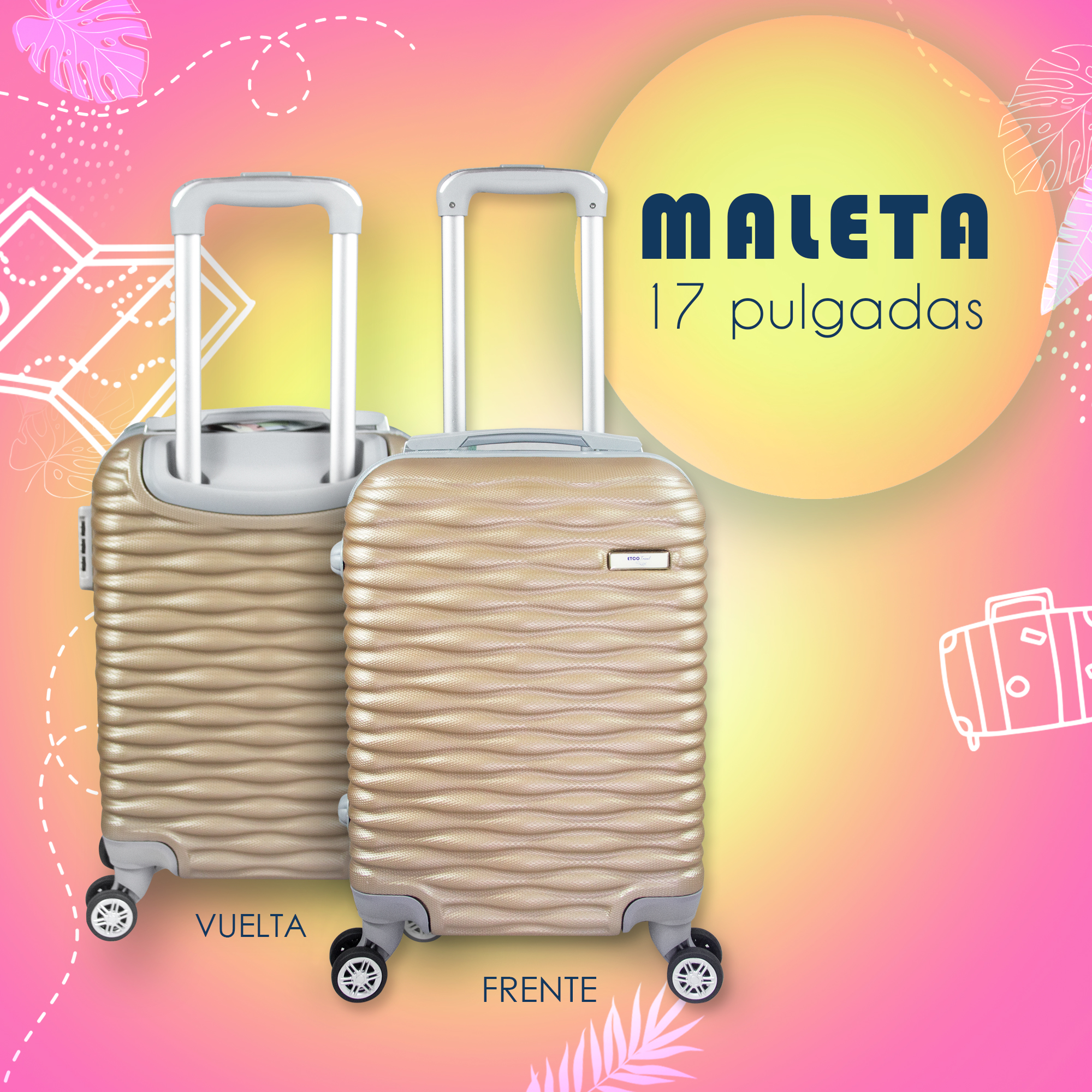 Maleta De Viaje Express Ligera 17 Pulgadas Etco Travel Equipaje De Mano Dorado para Avion Ruedas 360 Barata