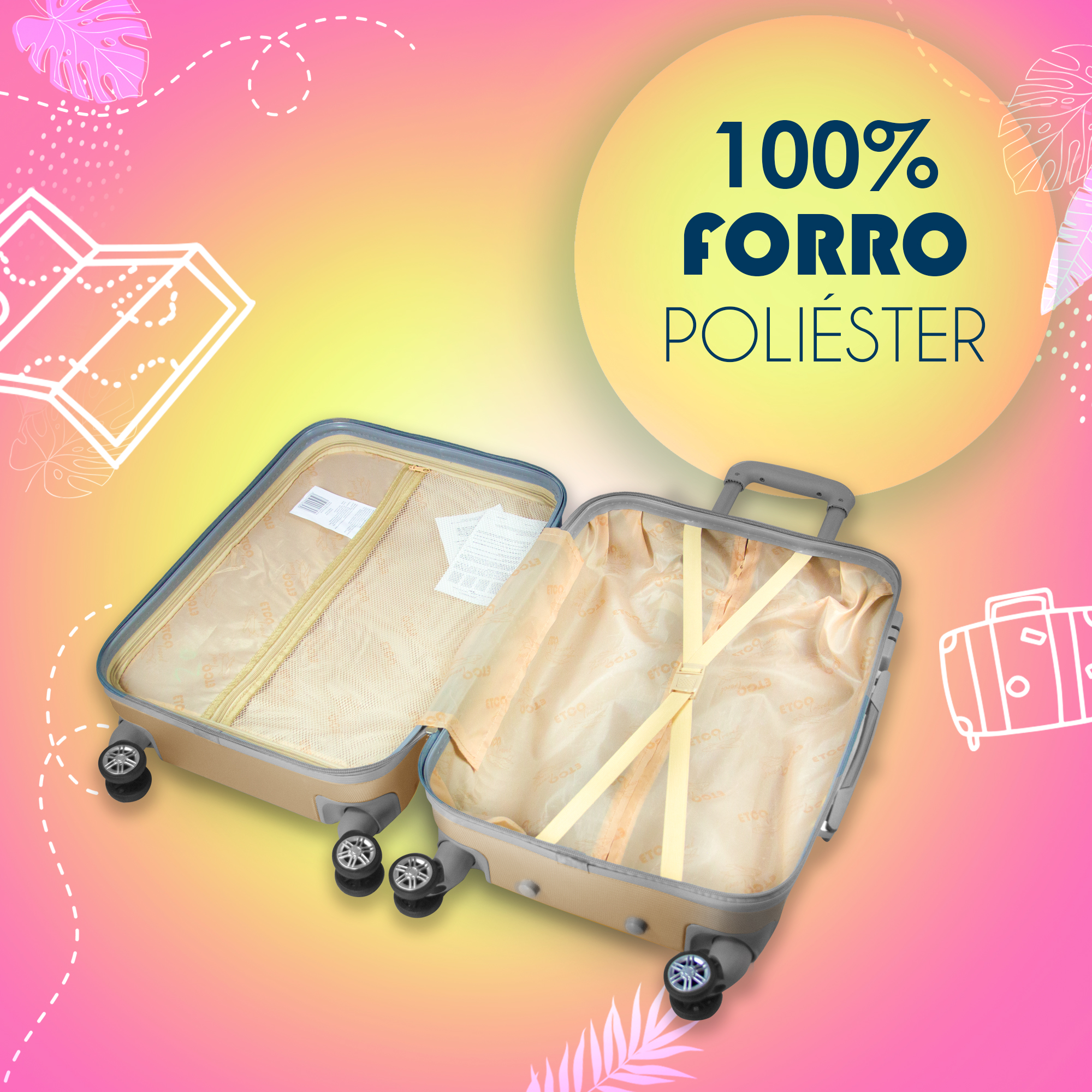 Maleta De Viaje Express Ligera 17 Pulgadas Etco Travel Equipaje De Mano Dorado para Avion Ruedas 360 Barata