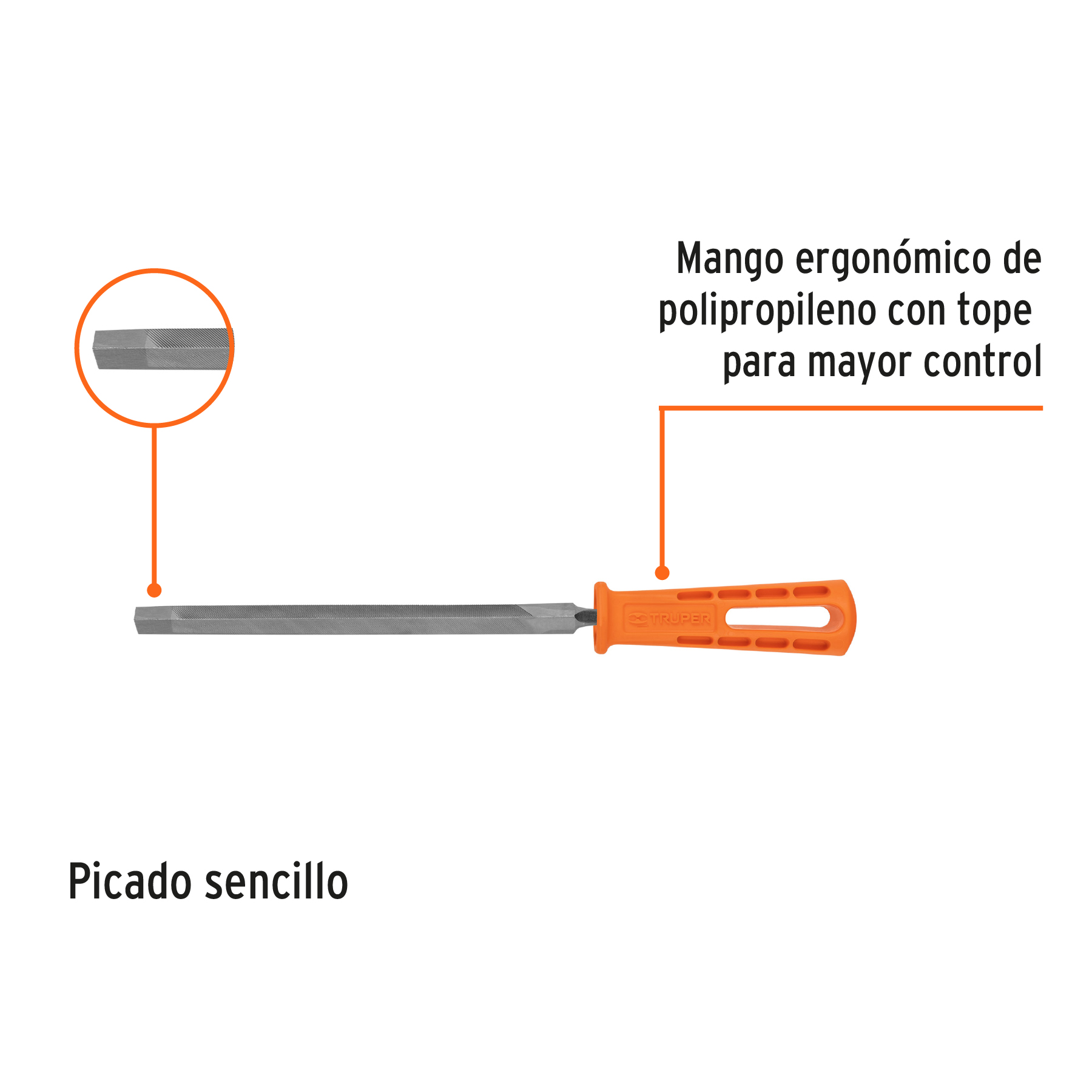 LIMA TRIANGULAR 7" PARA MACHETE, 36 DPP, CON MANGO, TRUPER 10921