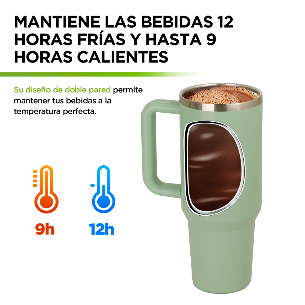 Termo para Agua y Café de Viaje Acero Inox. Doble Pared 1.2 Litros