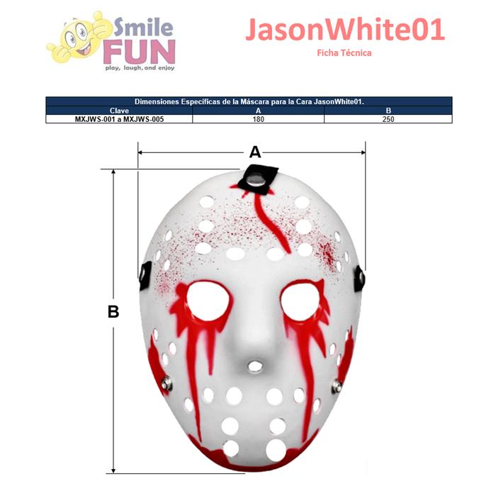 Complementos Disfraz Jason MXJWE-001-5 1 pza, 25x18x5 cm Plástico PVC Blanco Máscara Jason Voorhees, JasonWhite