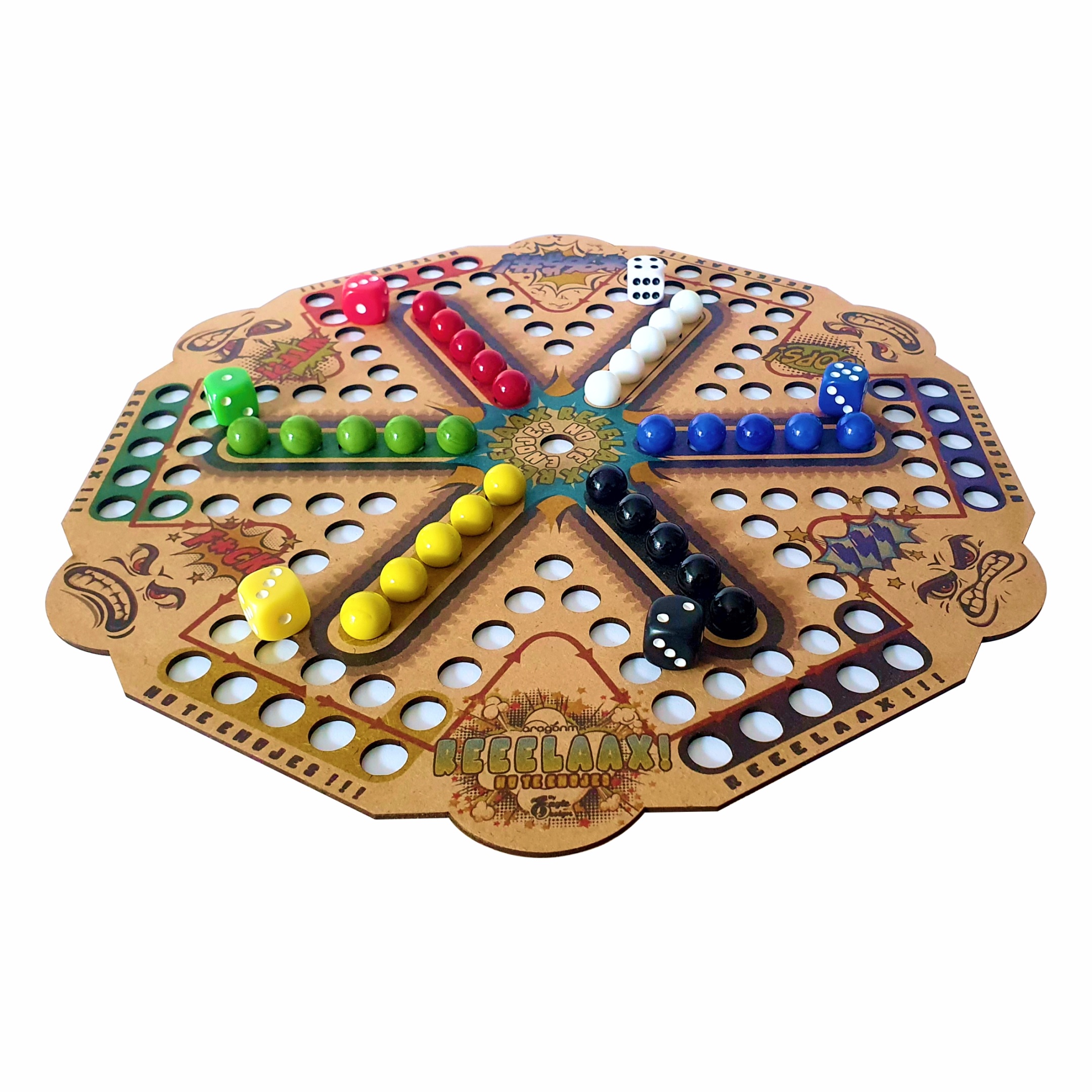 ARAGONMX, Juego de Mesa REEELAAX, No te ENOJES Original a Color, Premium, para 6 Jugadores, Juego Familiar, Incluye Tablero, Canicas, Dados de Colores, Funda para Guardar, para niños y Adultos.