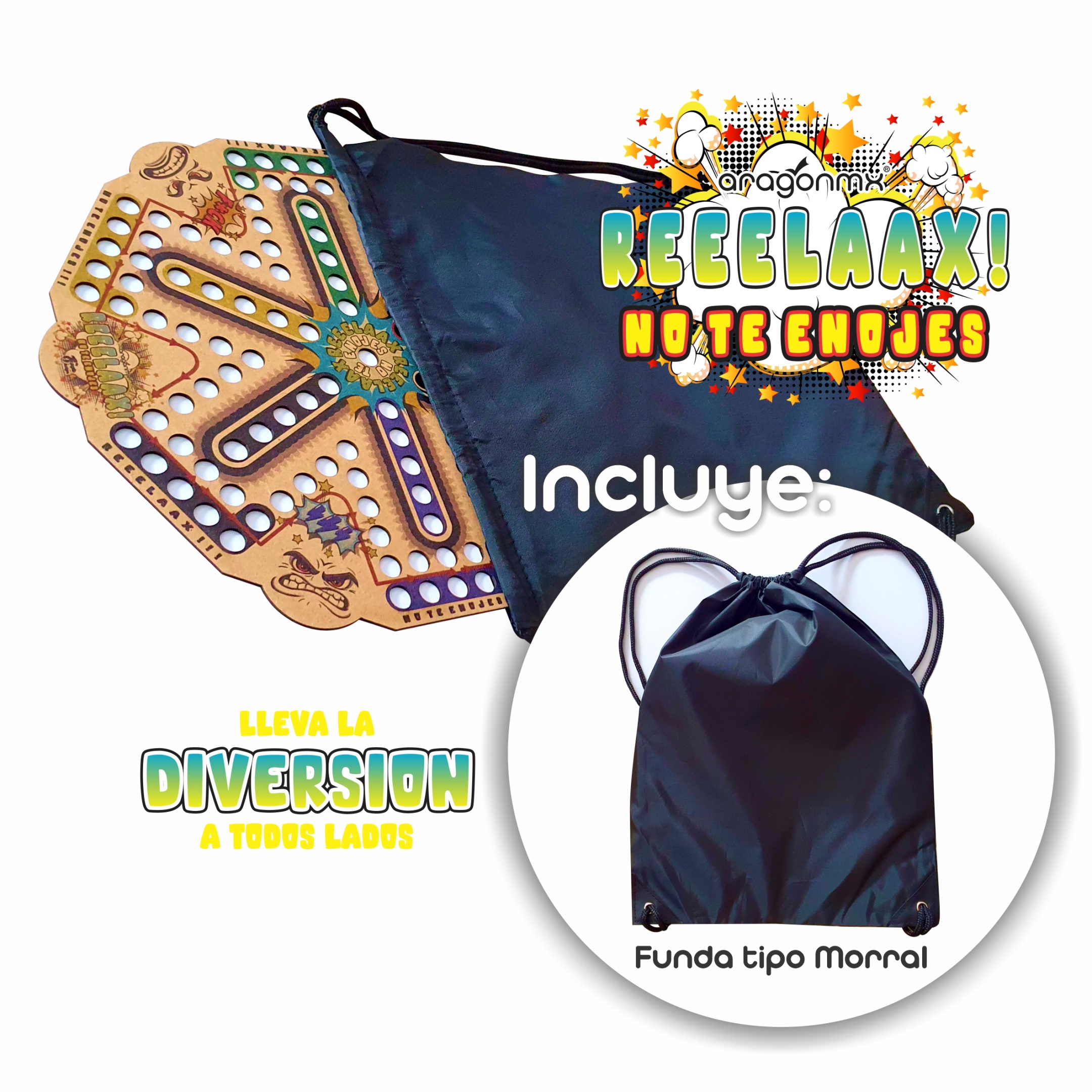 ARAGONMX, Juego de Mesa REEELAAX, No te ENOJES Original a Color, Premium, para 6 Jugadores, Juego Familiar, Incluye Tablero, Canicas, Dados de Colores, Funda para Guardar, para niños y Adultos.
