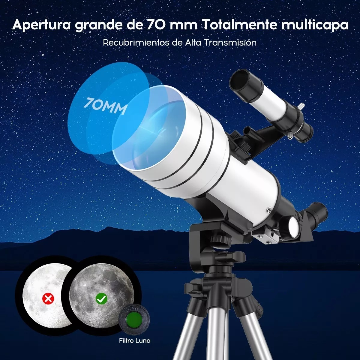 Telescopio Astronómico Monocular Profesional 70/300mm 150x