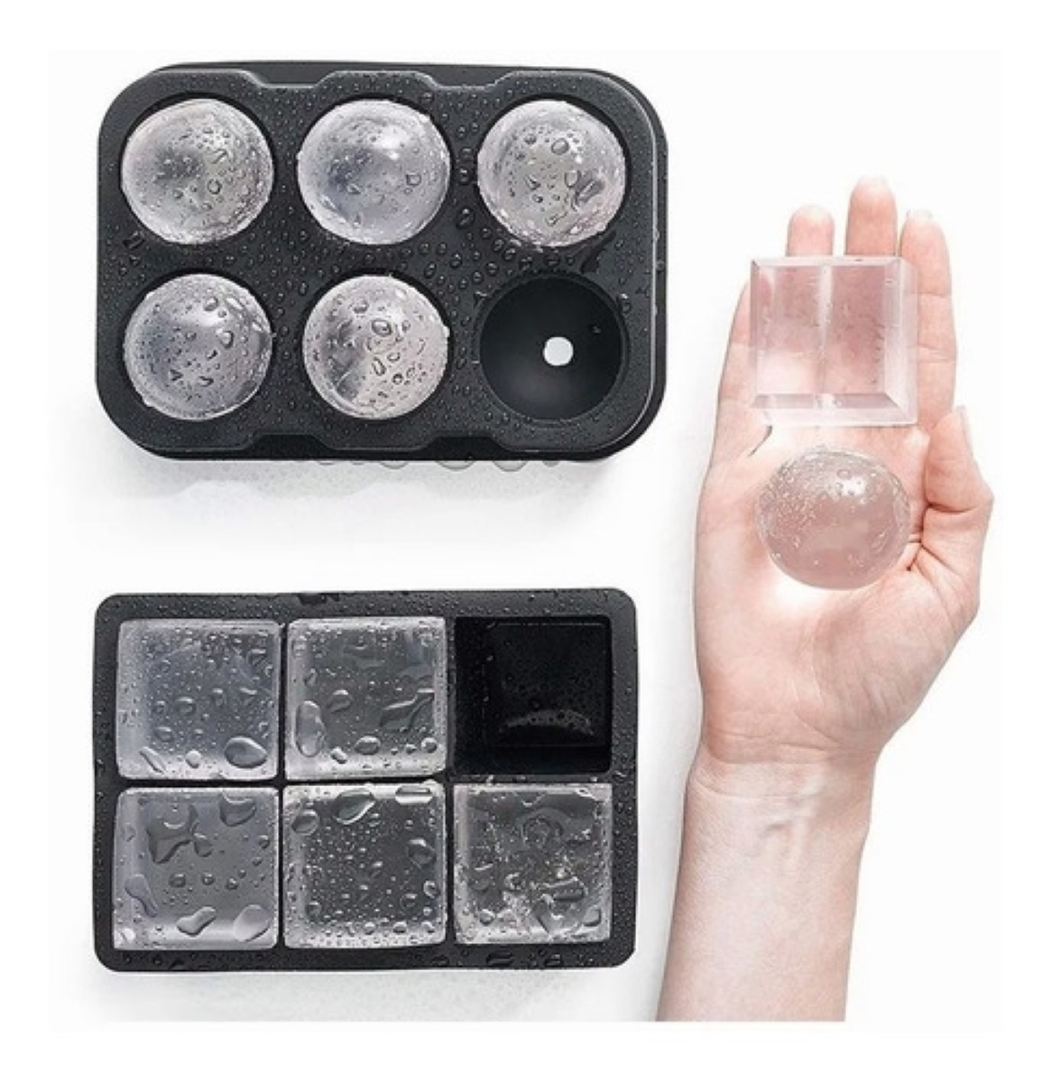 Molde Para Hielo Esferas Y Cubos Grandes 2 Piezas Negro