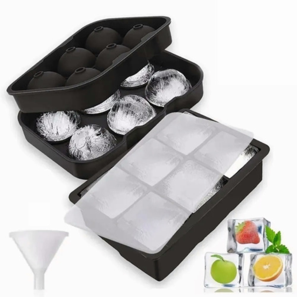 Molde Para Hielo Esferas Y Cubos Grandes 2 Piezas Negro