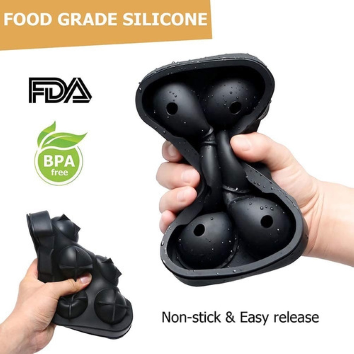 Molde Para Hielo Esferas Y Cubos Grandes 2 Piezas Negro