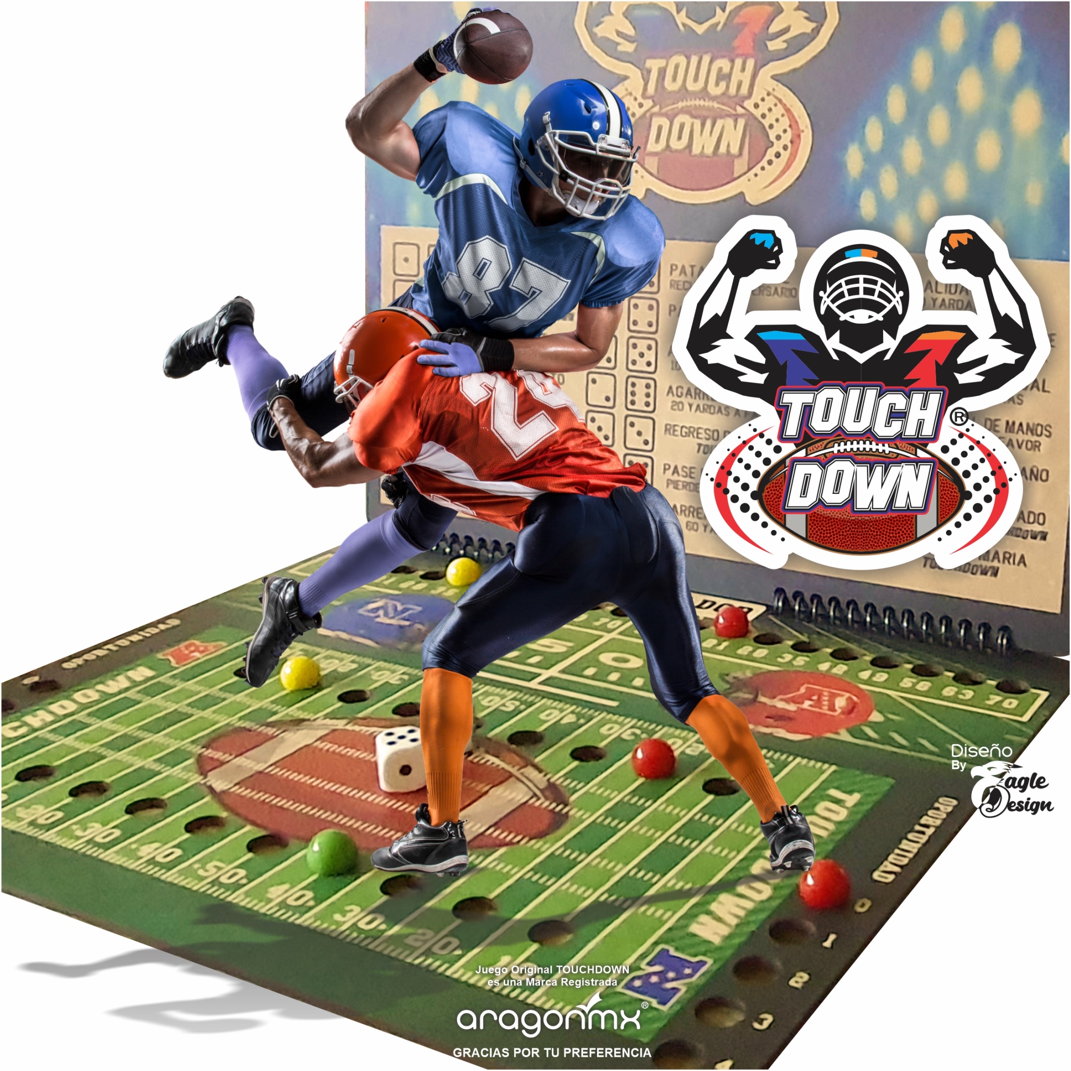 ARAGONMX, Juego de Mesa Touchdown Juego Football Americano Original Premium, Juego Familiar con Todo para una Tarde de Pura Diversión. 