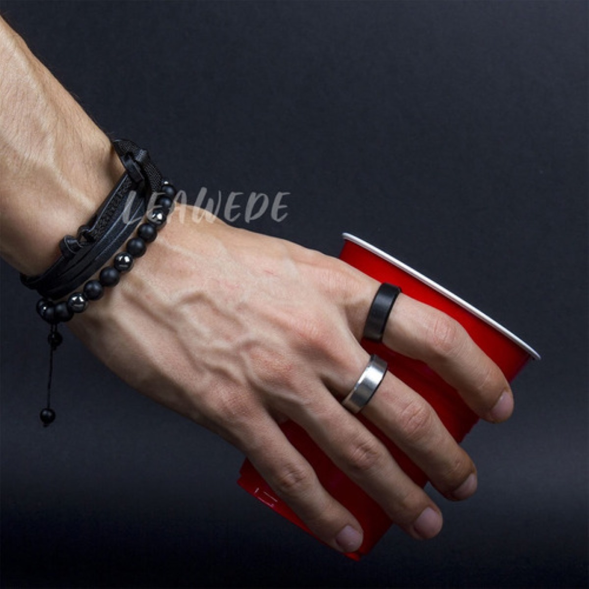 Brazalete De Cuentas Obsidiana Y Pulsera Hombre Hacha 2 Pzs Negro