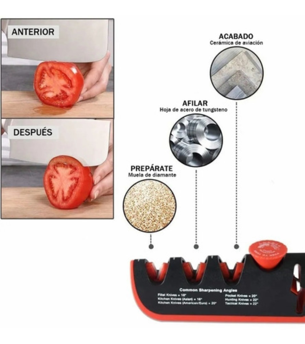 Afilador De Cuchillos De Cocina, Afilador Y Tijeras, 4 En 1 Negro/Rojo