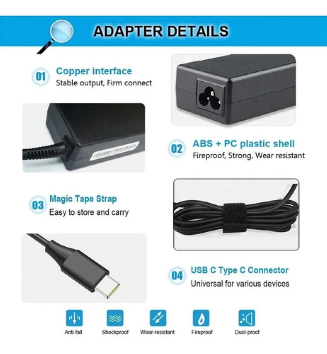 Cargador Usb Tipo C, Hp, Dell, Huawei 20v 3.25a Negro
