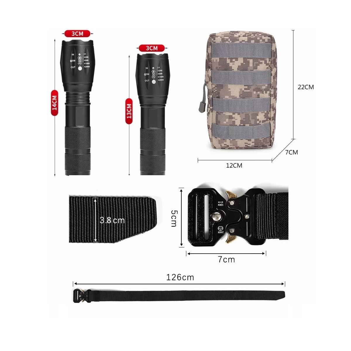 Set Cinturón Táctico Militar Para Unisex 3Pzas Negro