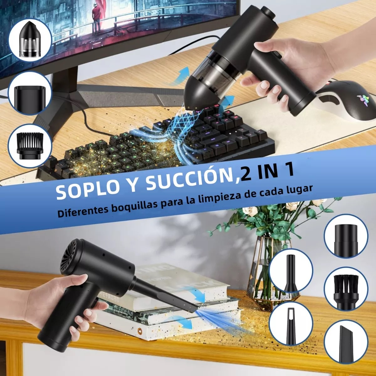 Kit Limpieza Inalámbrico Pc Plumero Aire Soplador Usb 3 In 1