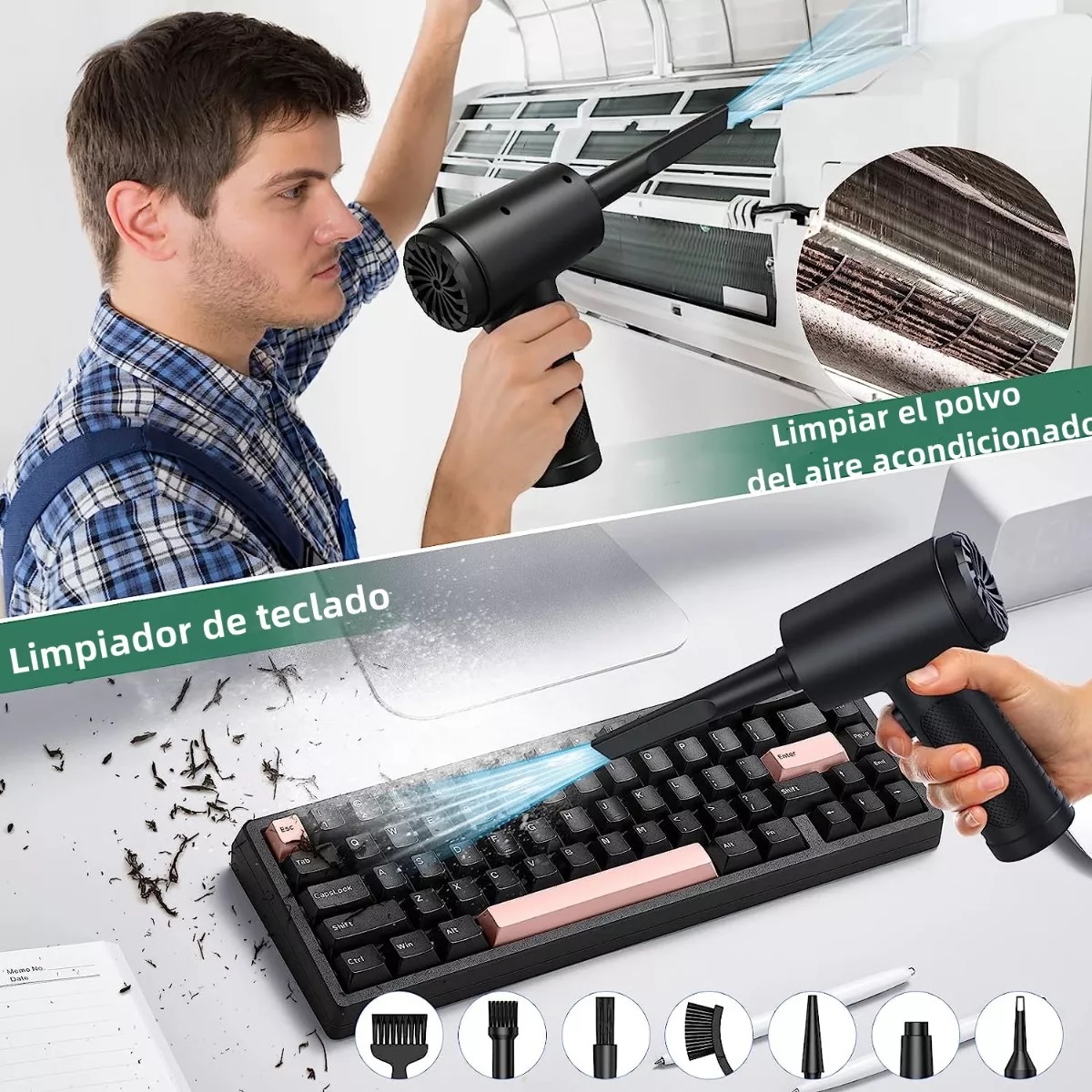 Kit Limpieza Inalámbrico Pc Plumero Aire Soplador Usb 3 In 1