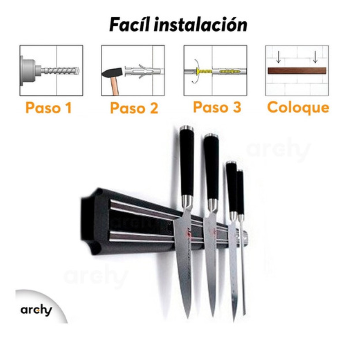 Barra Iman Magnetica Porta Cuchillos Herramientas Negro